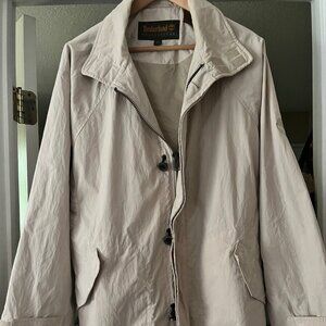 Timberland Weather Gear w/ hood  Zip Up Button Up Beige Collared Jacket  SZ M